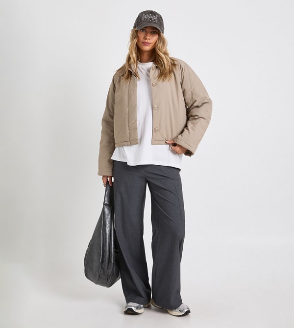 Solid Long Sleeves Padded Jacket