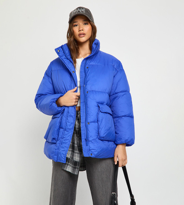 Zippered Hooded Oversized Puffer Jacket
