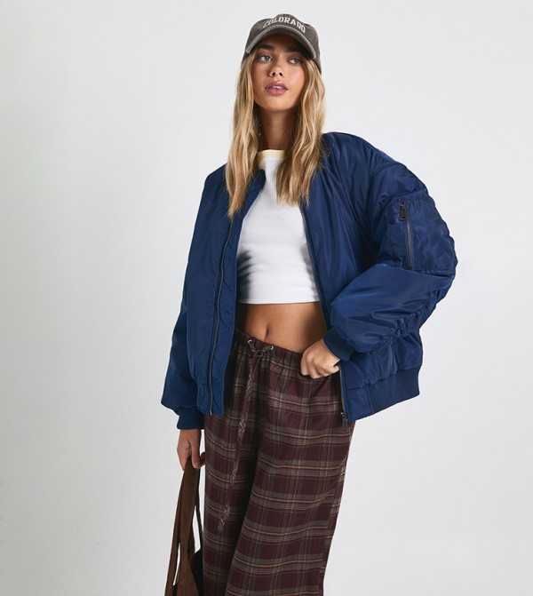 Solid Oversized Bomber Jacket