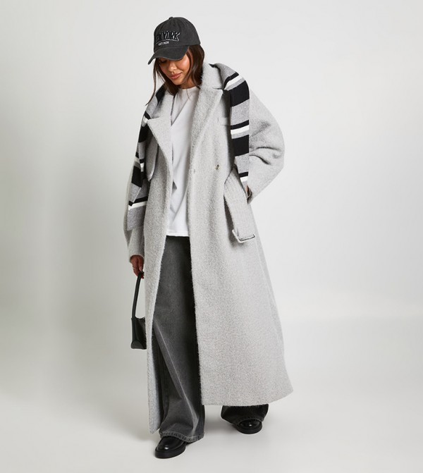 Textured Wool Look Belted Coat