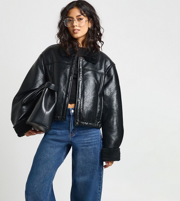 Textured Aviator Bomber Jacket