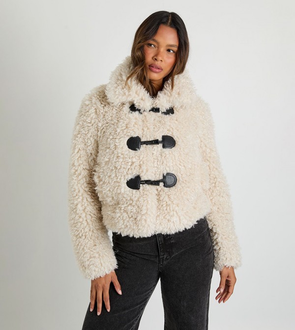 Shaggy Fur Toggle Front Coat