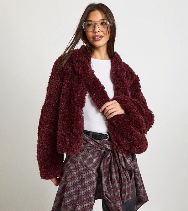 Shaggy Fur Coat with Bag