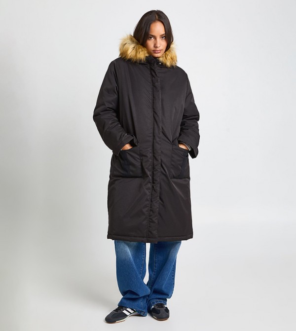 Fur Lined Hooded Parka Coat