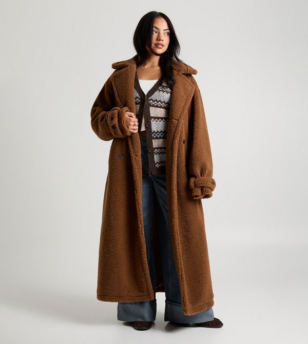 Belted Teddy Oversized Maxi Jacket