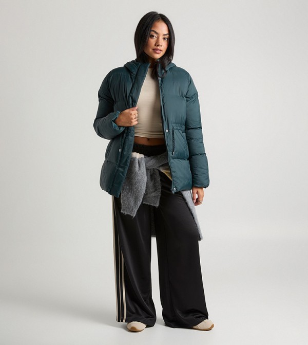 Cinch Waist Hooded Puffer Jacket