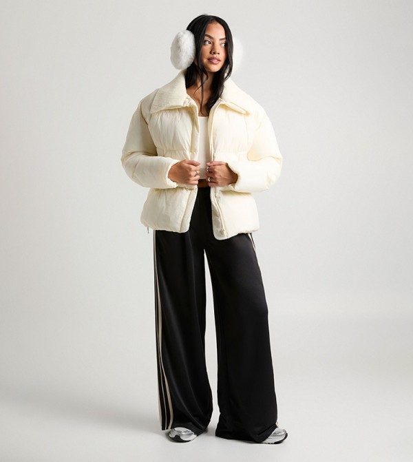 Contrast Rib Collar Puffer Jacket