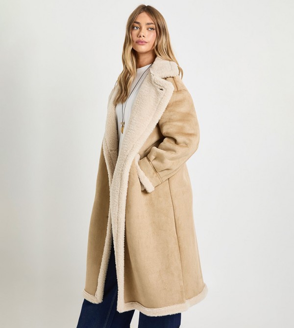 Teddy Trim Aviator Coat