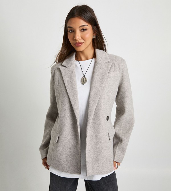 Cinched Waist Wool Look Blazer