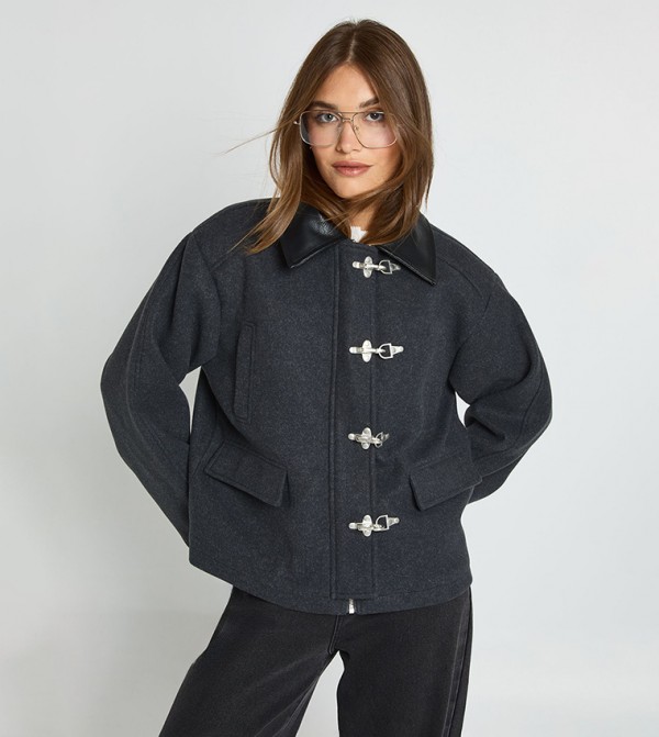 Toggle Detail Wool Look Jacket