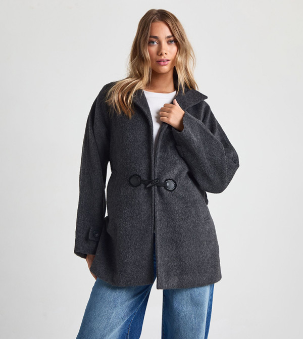 Toggle Detail Wool Look Jacket