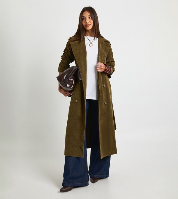 Faux Suede Trench Coat