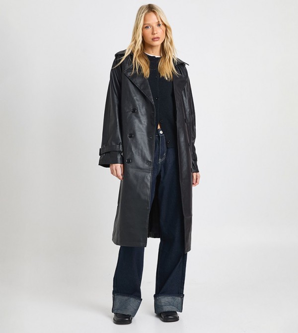 Faux Leather Trench Coat