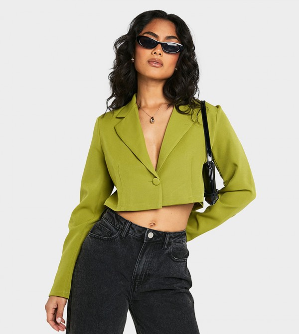 Solid Relaxed Fit Crop Blazer