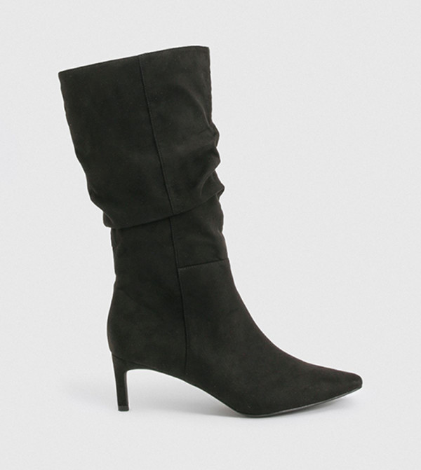 Ruched Mid Calf Heeled Boots