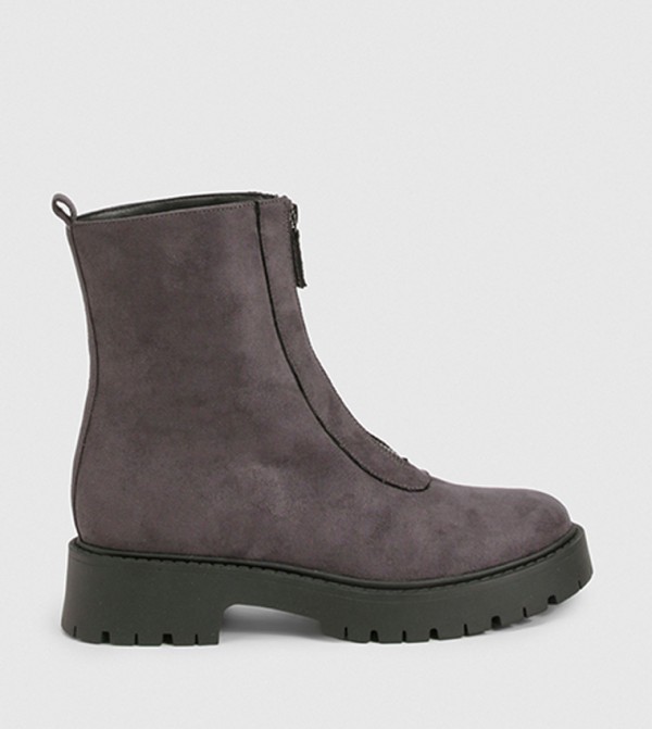 Front Zip Chunky Ankle Boots