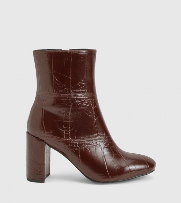 Textured Heeled Ankle Boots