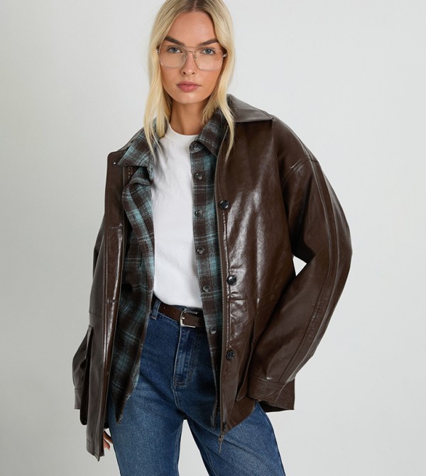 Longline Faux Leather Jacket