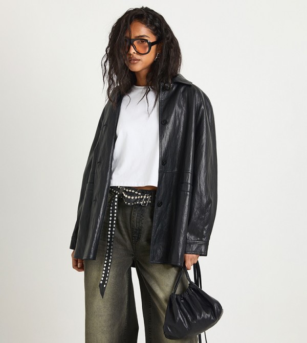 جاكيت جلد صناعي مع شنطة