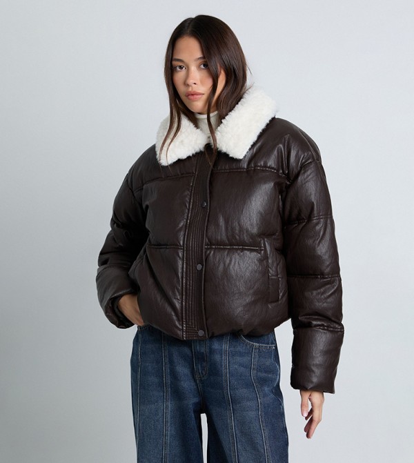Fur Collared Long Sleeves Puffer Jacket