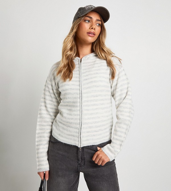 Super Soft Striped Knitted Hooded Jacket