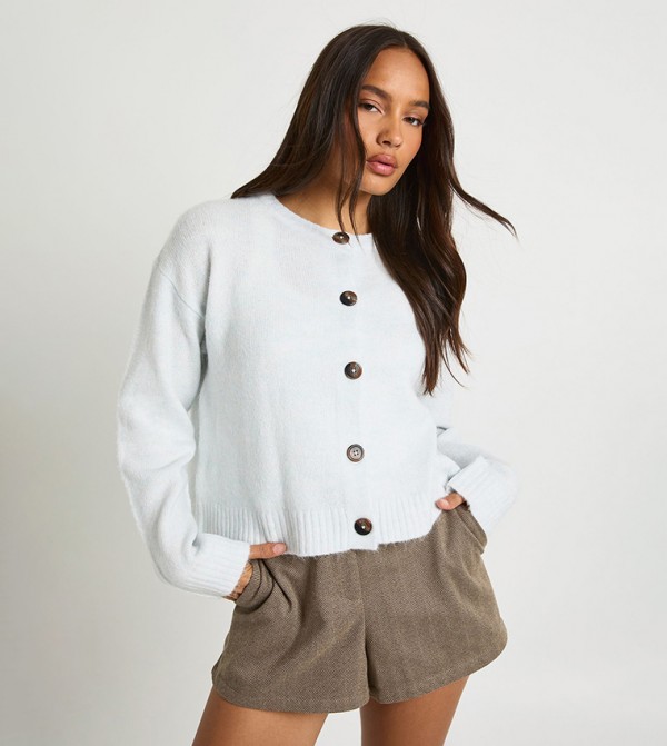 Crew Neck Soft Knit Knitted Cardigan