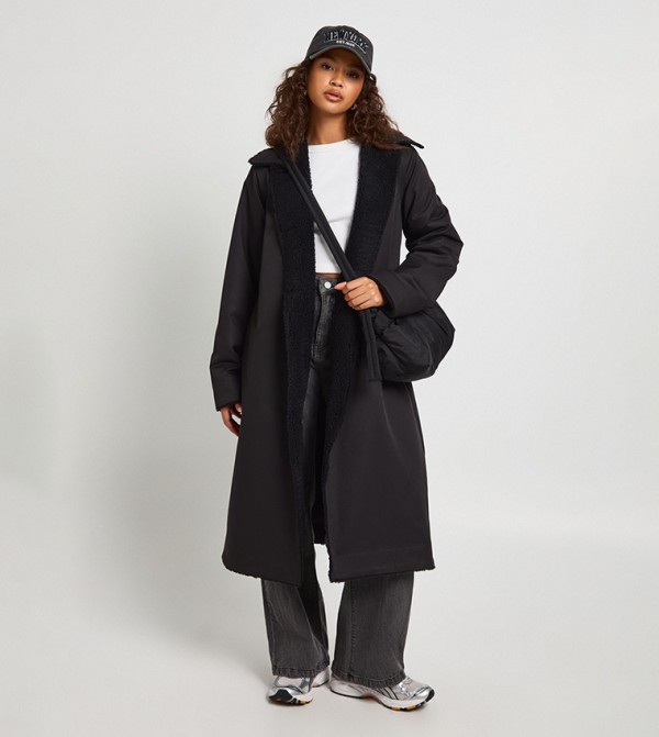 Long Sleeves Borg Lined Mac Coat