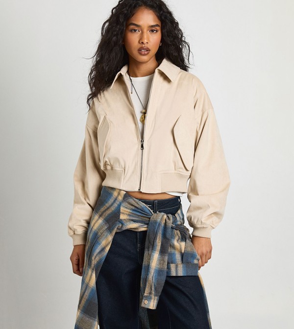 Faux Suede Bomber Jacket