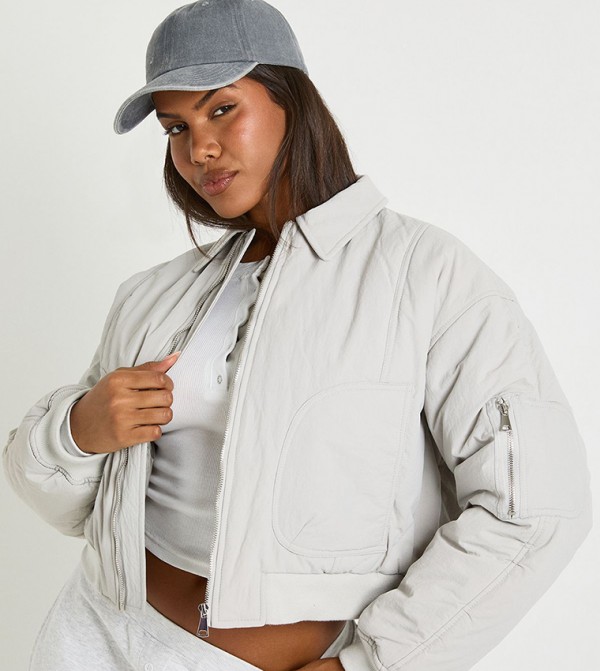 Ruched Sleeves Bomber Jacket