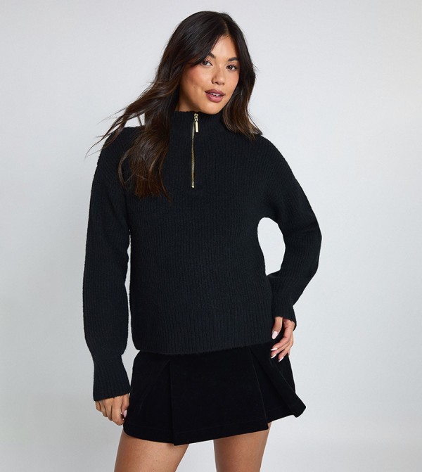 Soft Knit Oversized Knitted Zip Neck Jumper
