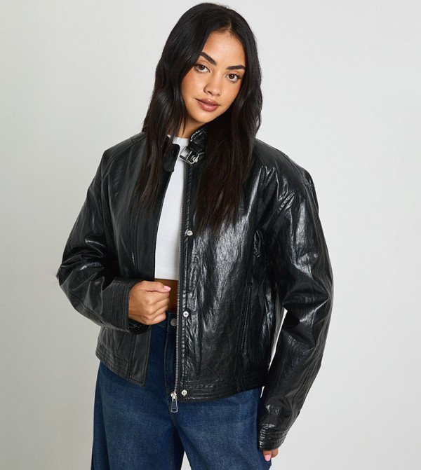 Faux Leather Bomber Jacket