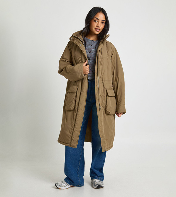 Cinched Waist Parka Coat