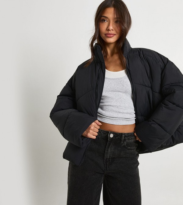 Zippered High Neck Puffer Jacket