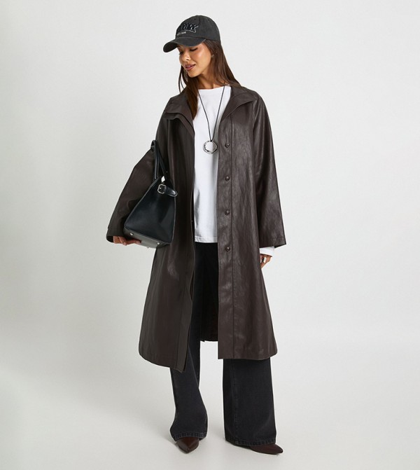 Faux Leather Trench Coat