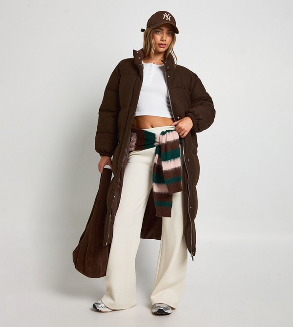 Long Sleeves Wool Look Puffer Coat