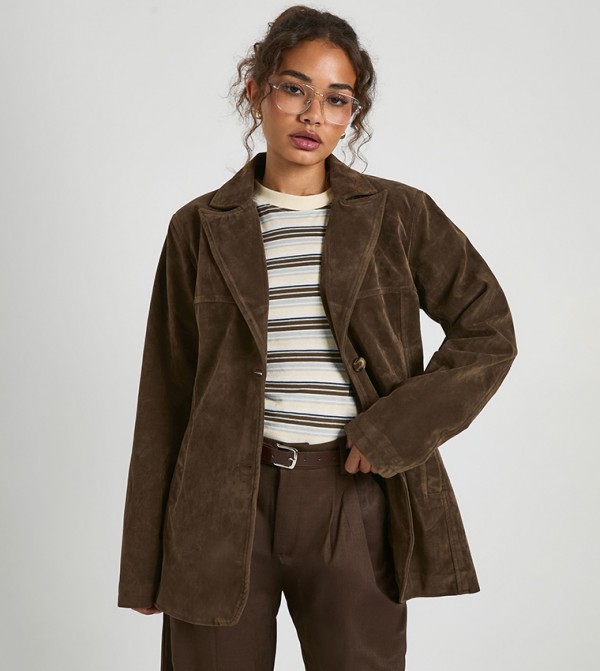 Suede Look Cinched Oversized Blazer