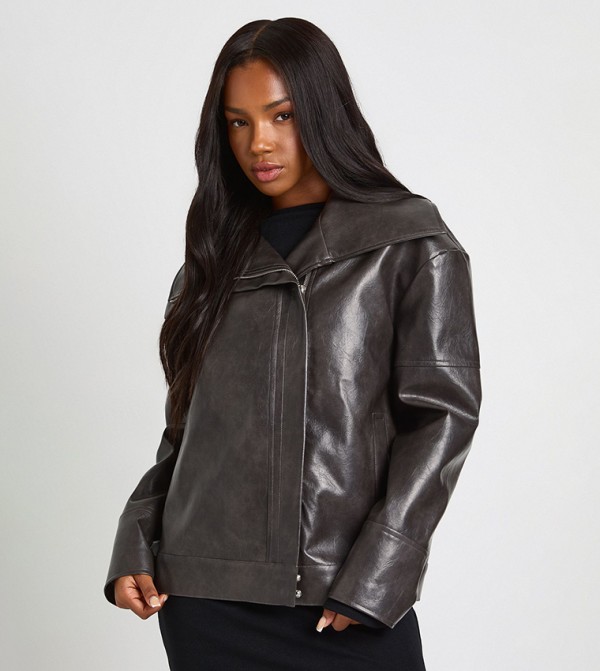 Long Sleeves PU Oversized Jacket