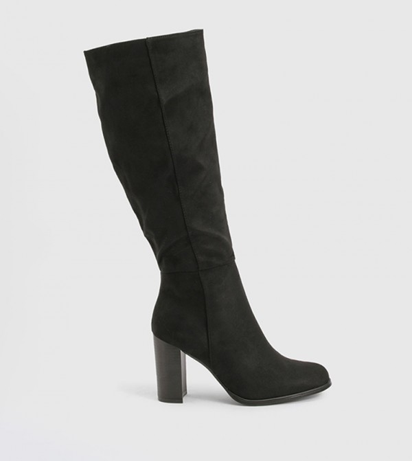 Faux Suede Knee Block Heeled Boots