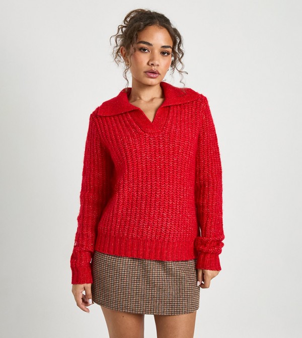 Chunky Stitch Collared Knitted Jumper