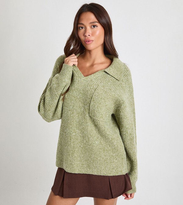 Super Soft Ribbed Knit Polo Neck Oversized Sweater