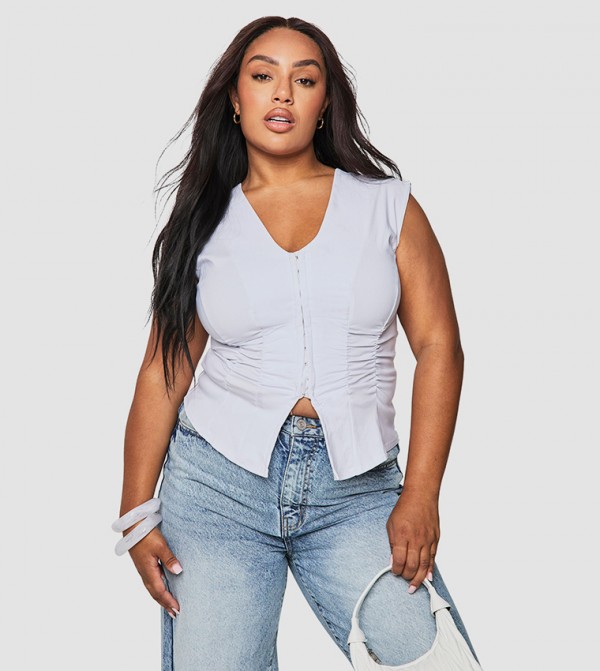 Curve Bengaline Ruched Sleeveless Hook & Eye Top