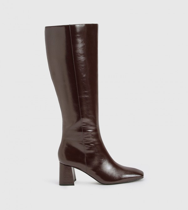 Flared Block Heel Knee High Boots