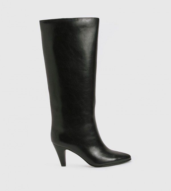 Curved Heel Knee High Column Boots