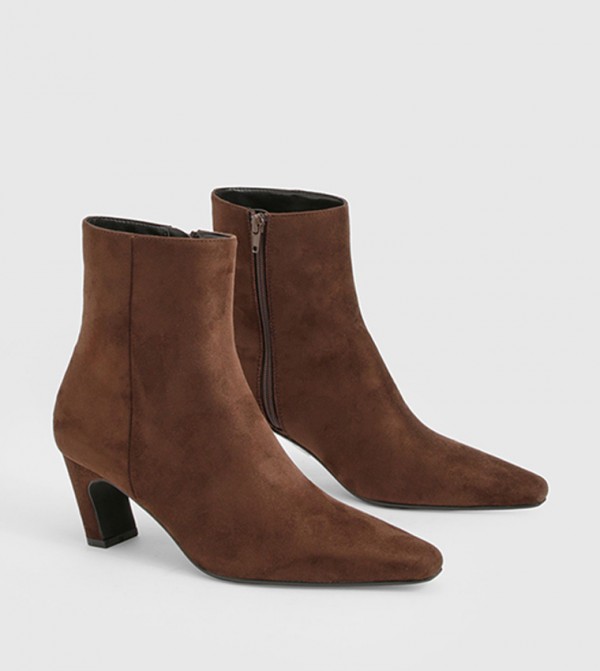 Faux Suede Flared Heel Pointed Toe Ankle Boots