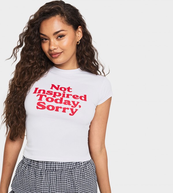 Not Inspired Today Print Crop T-Shirt
