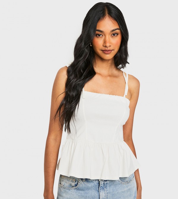 Tie Shoulder Strap Peplum Top
