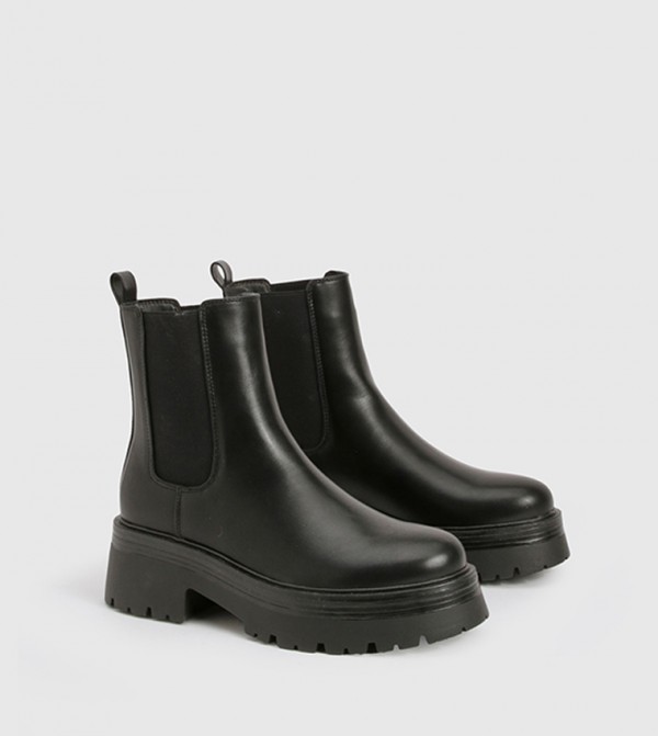 Chunky Two Panel Ankle Boots