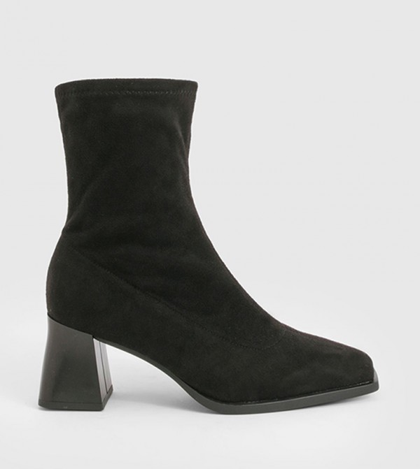 Wide Fit Flared Stacked Heel Ankle Boots