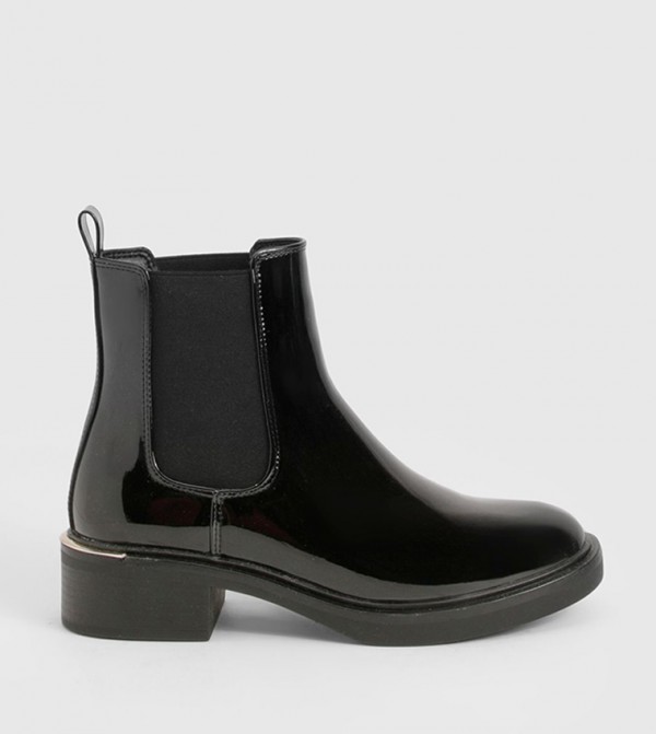 Patent Chunky Elastic Panel Chelsea Boots