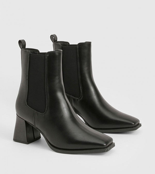 Wide Fit Flared Stacked Heel Chelsea Boots